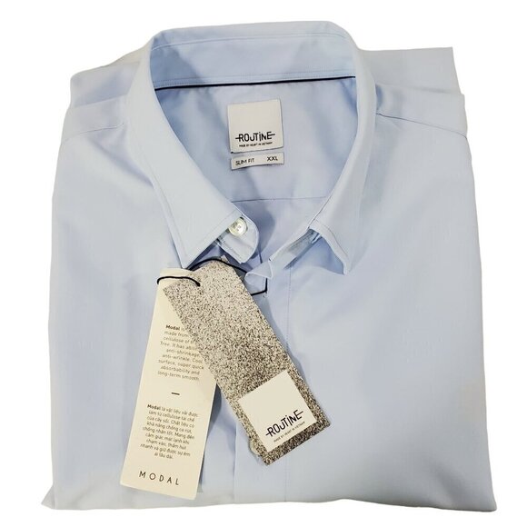 Routine Men’s Slim Fit Blue Button Front Long Sleeve Shirt – Size 2XL NWT - Picture 11 of 14